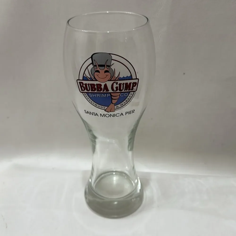 Bubba Gump Shrimp Co. Clear Glass Bar Accessory Santa Monica Pier 20 Oz Red Blue